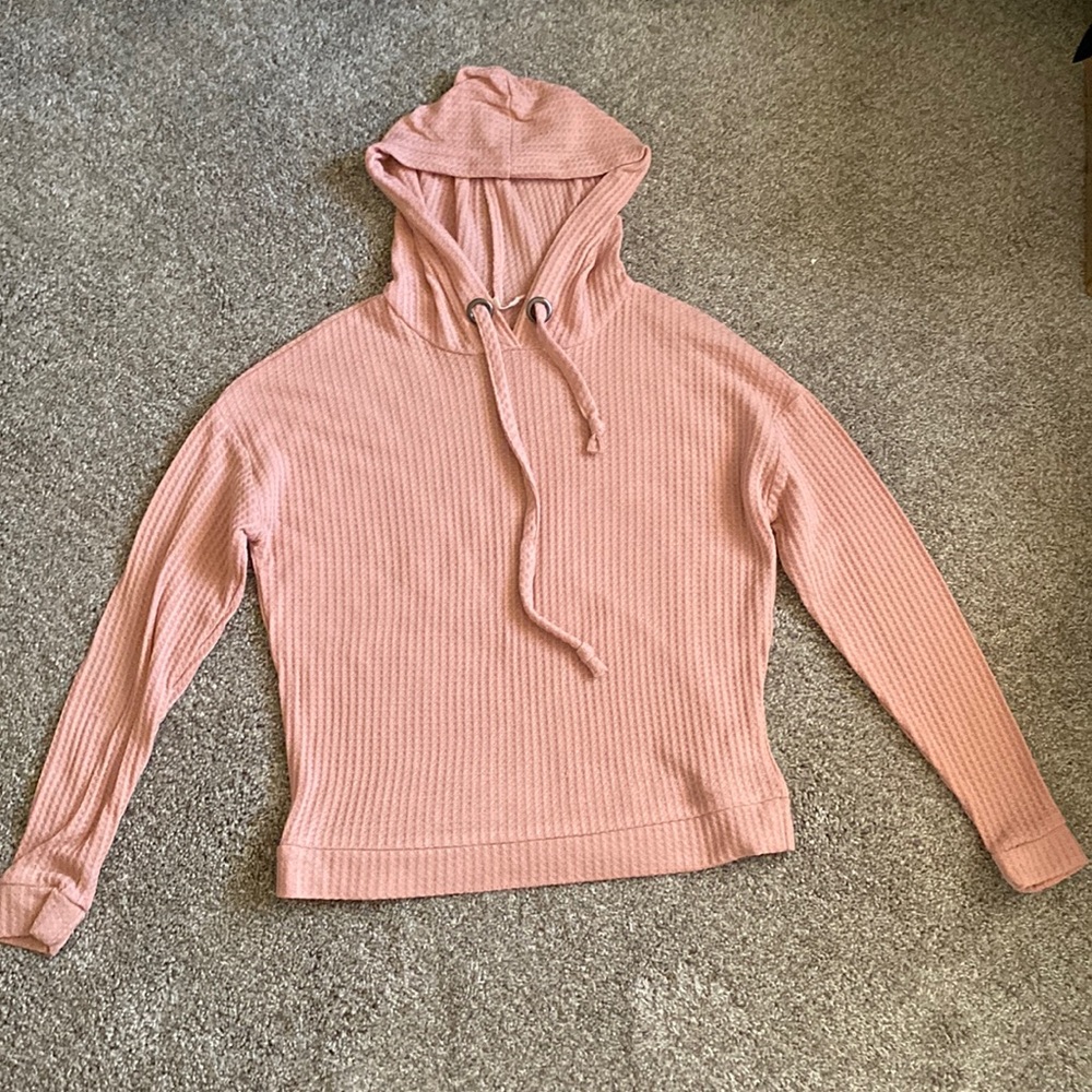 Sweater with a hood, hip length